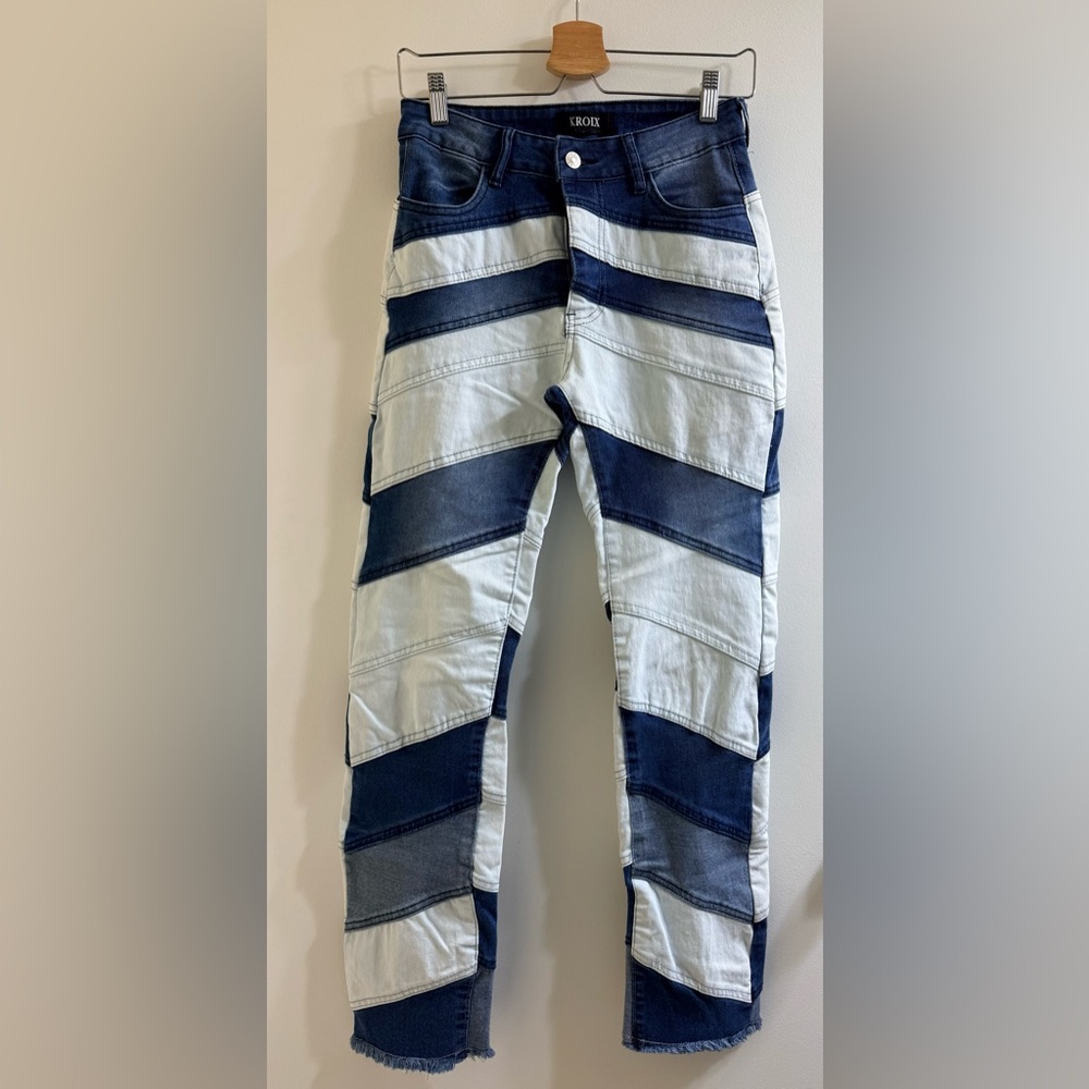 Patchwork Women's Striped Straight Leg Jeans by Kroix Size 5